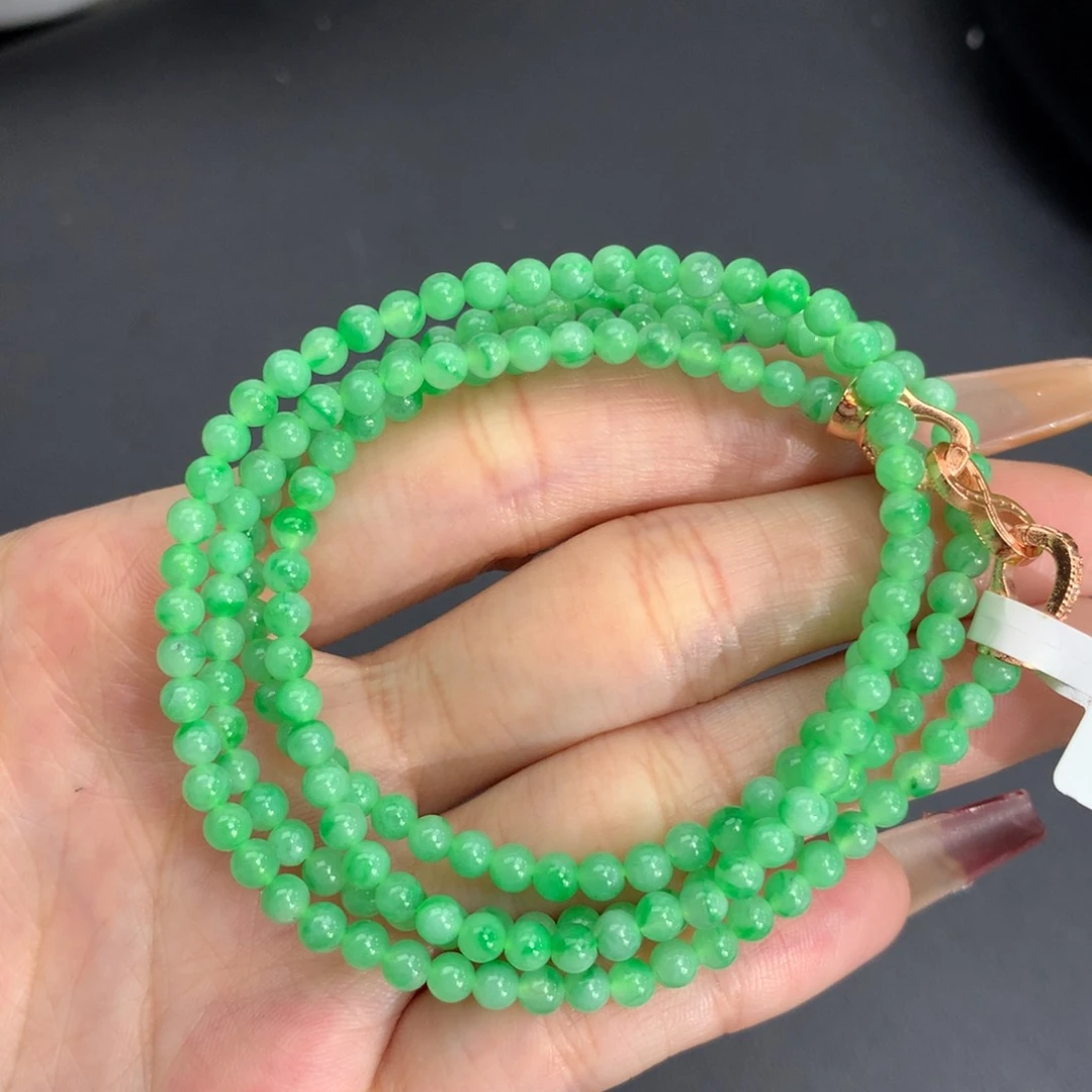 翡翠手链未镶嵌卡3.7冰胶阳绿飘花小米项链