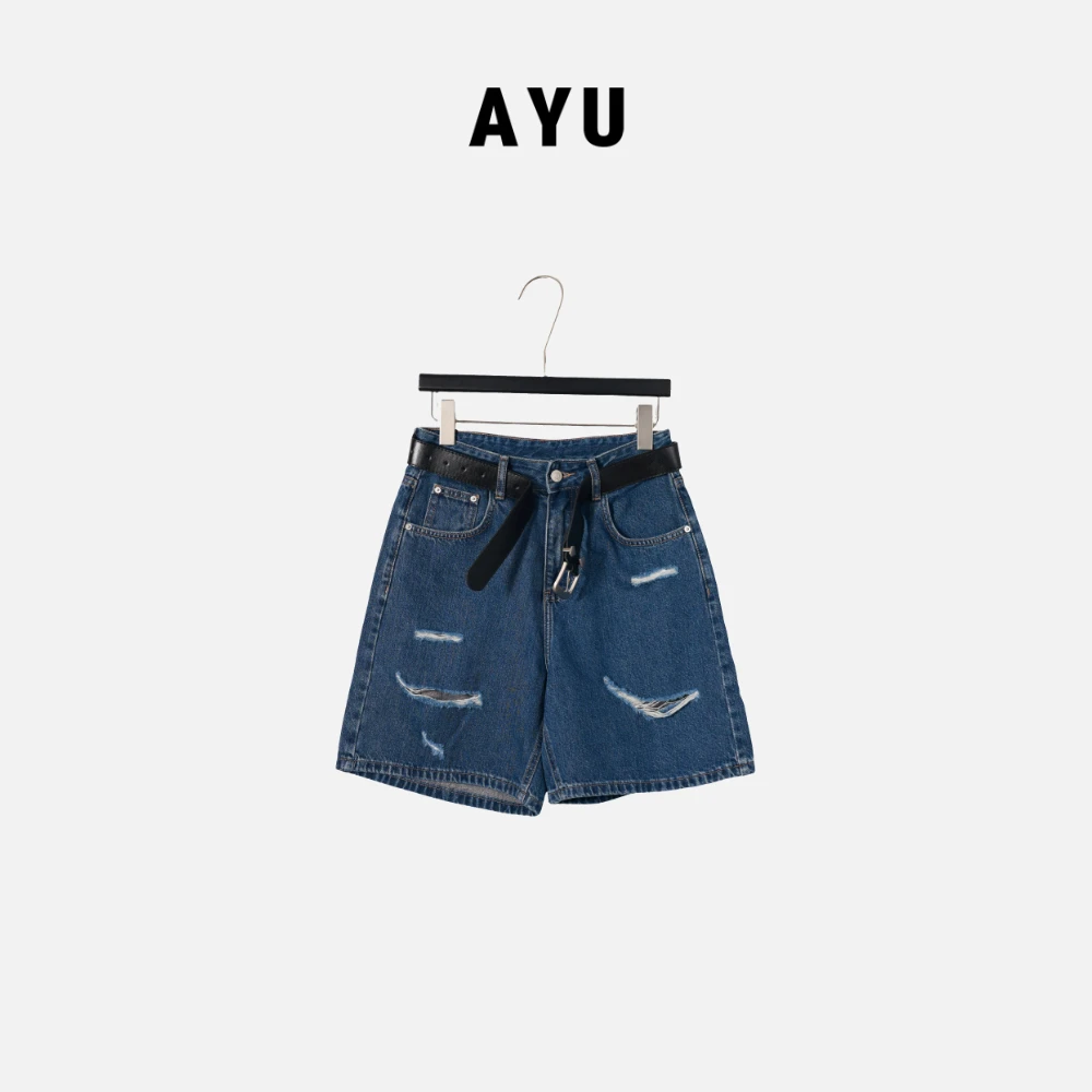 阿玉家&新款简约百搭五分裤显个高时尚夏季破洞牛仔短裤#7367