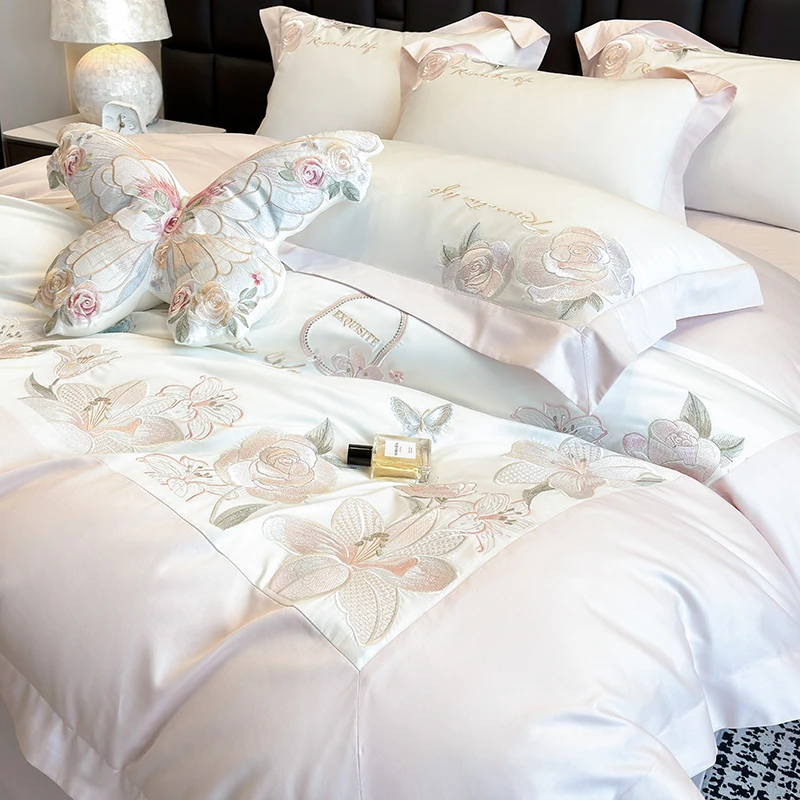 【梦幻百合】50*50新疆长绒棉刺绣四件套   柔软 亲肤 高奢绣花