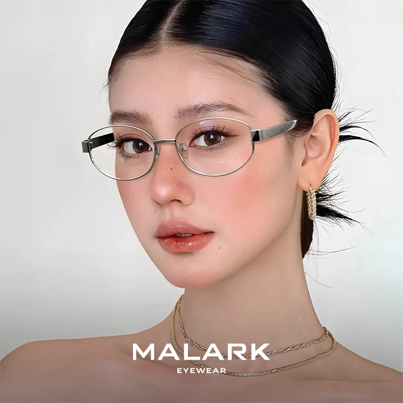 老钱风眼镜女复古高智感近视可配度数椭圆猫眼潮流金属框MALARK