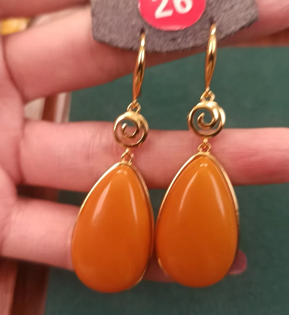 925银镶嵌蜜蜡耳饰