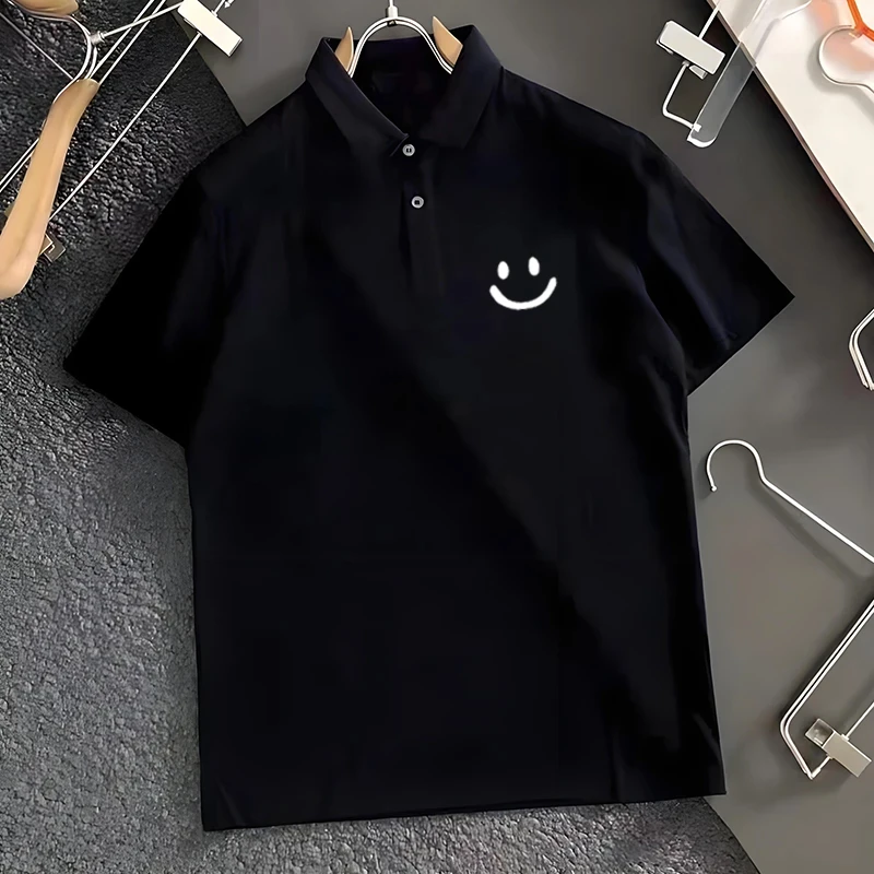 仓石一树潮牌短袖Polo衫男士夏季新款高级感休闲笑脸印花翻领上衣