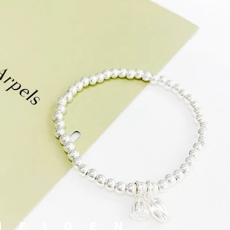 925银手链 925银手链 纯银925 两世欢亮面光珠银手串女款时尚百搭