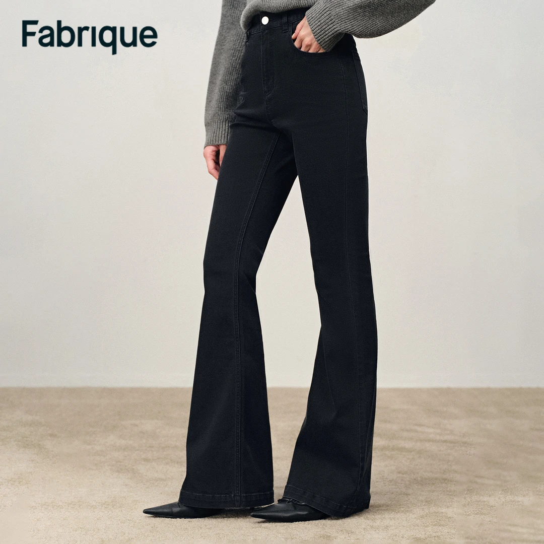 Fabrique Vera 秋冬新品水洗碳黑微喇叭弹力时尚显瘦修身牛仔裤