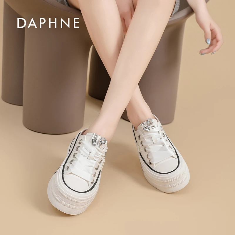 达芙妮女式秋季时尚休闲百搭复古透气厚底简约舒适套脚圆头包头拖