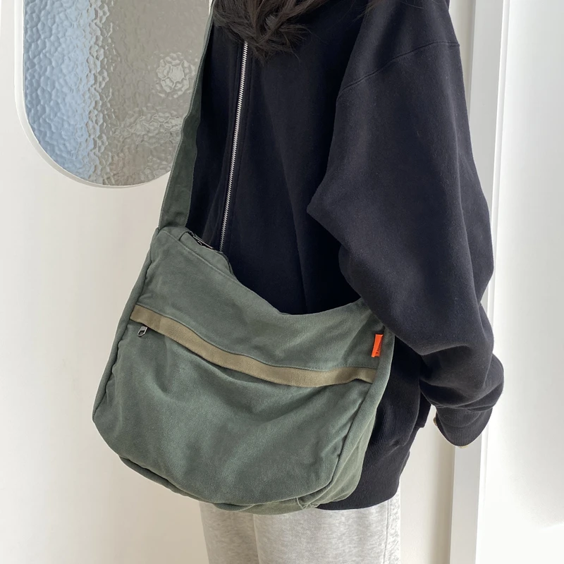 无印日系优选复古水洗帆布斜挎包男女休闲简约原宿文艺单肩包