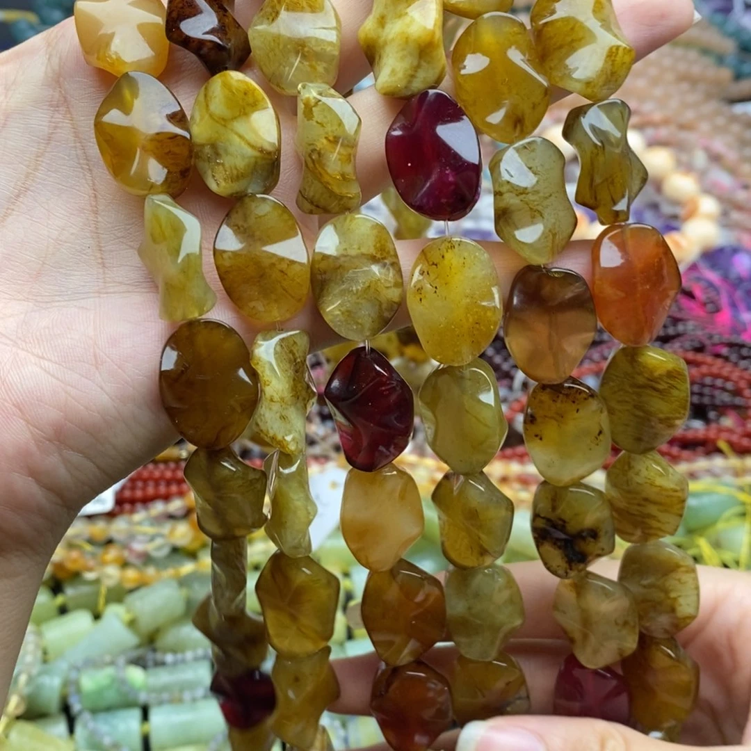 未镶嵌玛瑙/玉髓珠宝半成品一条纯天然老岫玉荷叶15×20mm