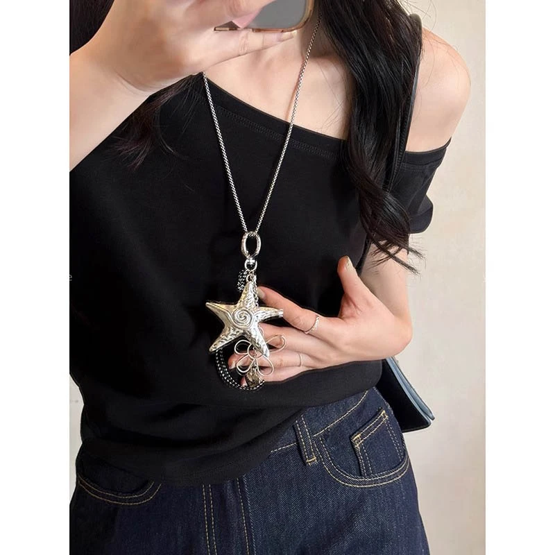 铜合金吊坠 海星花朵吊坠项链女甜酷冷淡风长款配饰卫衣链