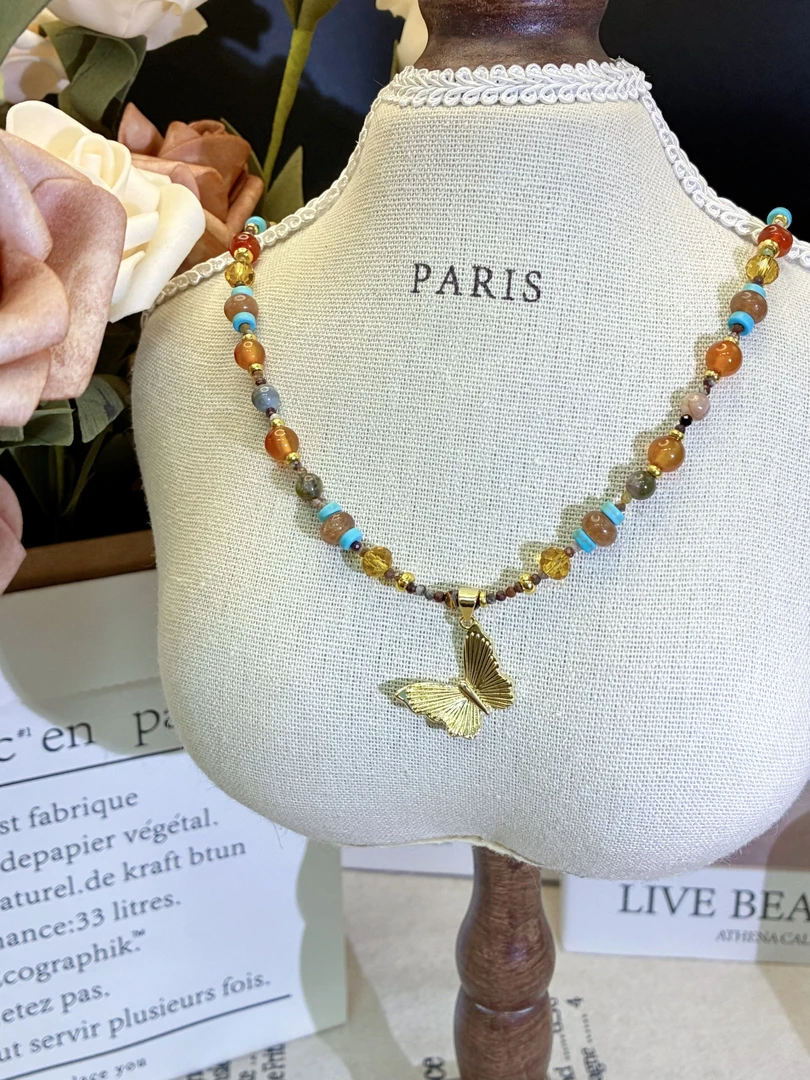 钛钢石英石项链 原创设计款【福蝶】轻奢小众百搭款项链一-101107