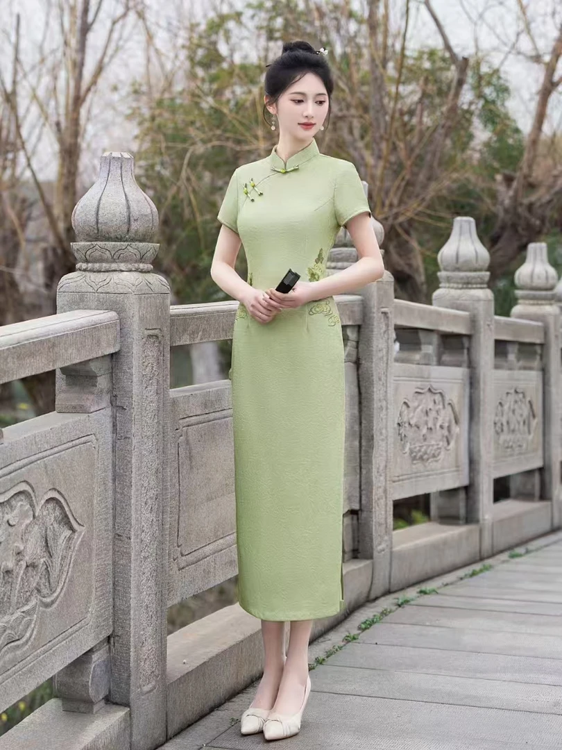 【锦上添花】中国风高贵时尚气质优雅修身春夏绣花旗袍A27