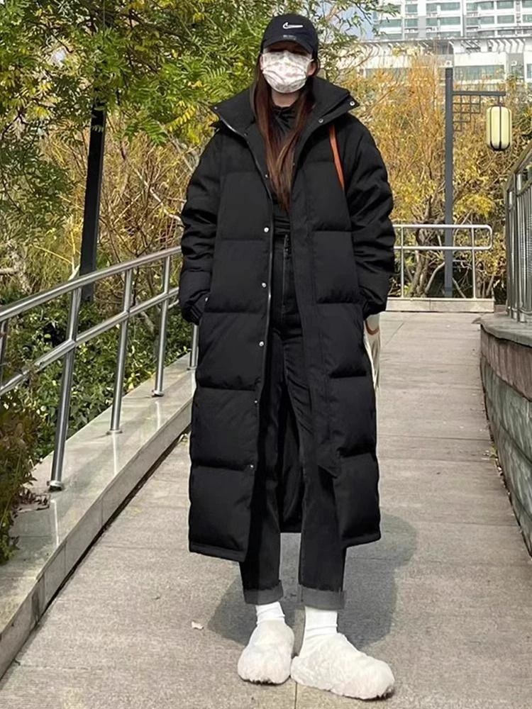 2024年新款冬季加厚黑色棉服女中长款小个子韩系棉袄过膝情侣外套