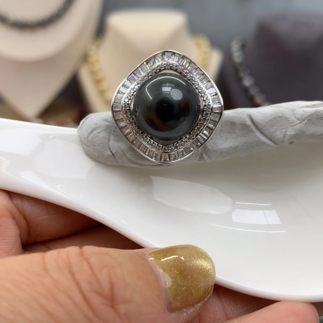 海水珍珠戒圈银S925镶嵌娜***你