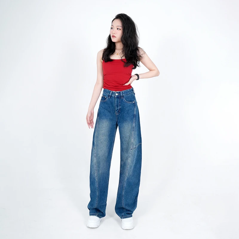 【柳烨熙】阔腿裤新款欧若风高腰水洗裤子直筒休闲显瘦夏季女牛仔裤