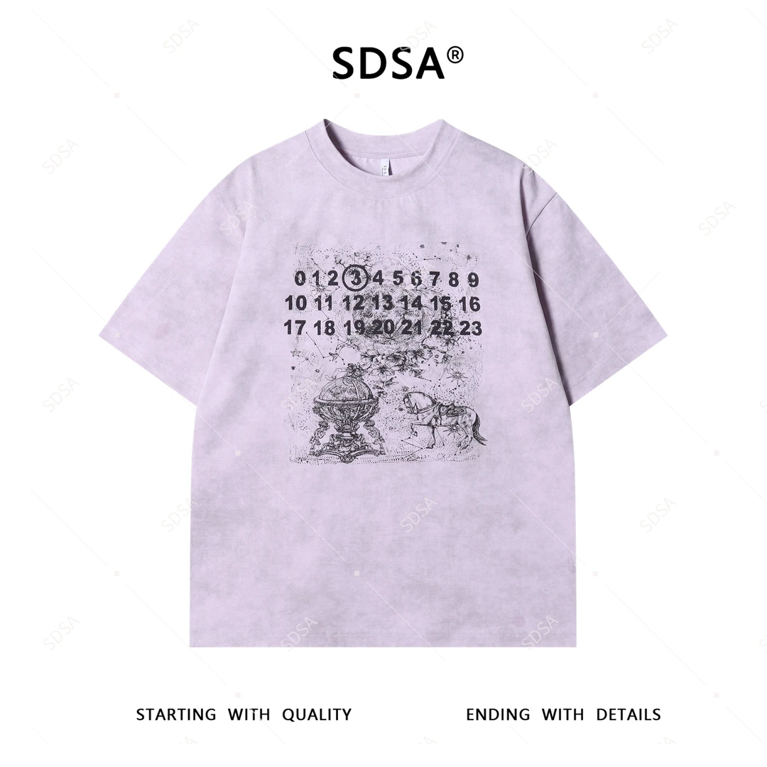 SDSA夏季新款男士痞帅扎染数字印花短袖T恤小众设计百搭宽松上衣