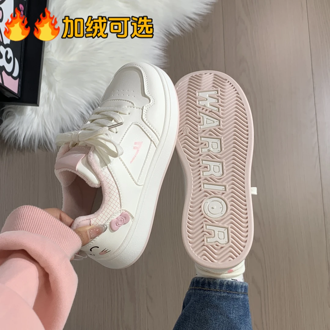 回力加绒二棉鞋可爱猫猫小白鞋女2025冬季新款厚底板鞋百搭休闲鞋