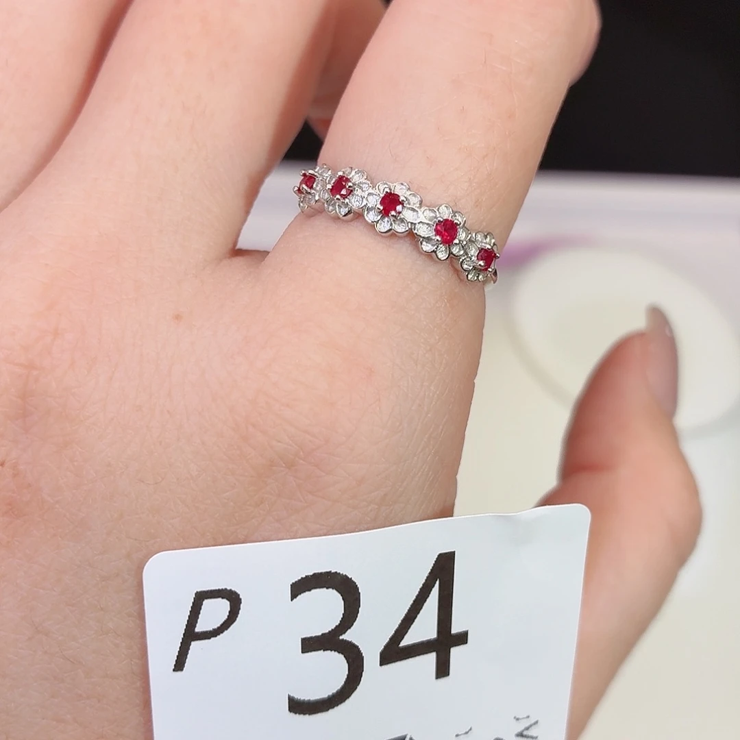 红宝石戒指银S925镶嵌