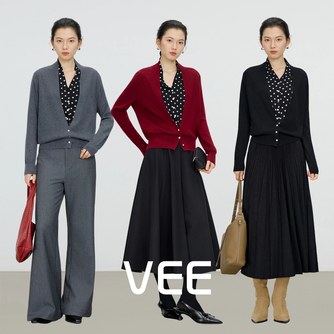 VEE【画报女郎】桑蚕丝羊毛混纺假两件针梭相拼针织衫女新款上衣