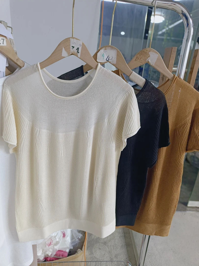 韩国单短袖白色气质针织上衣裙子9619针织衫夏季打底衫镂空圆领