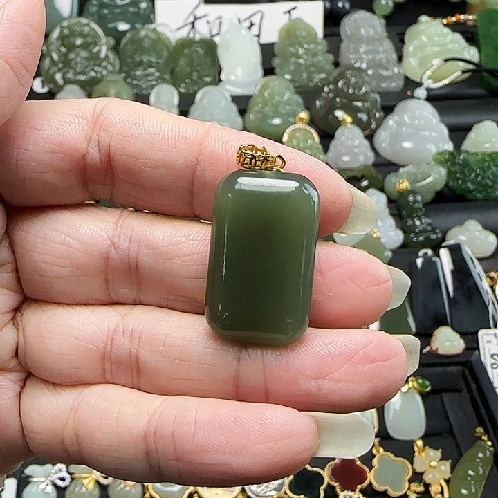 吊坠(赠链)银S925镶嵌和田玉荷*
