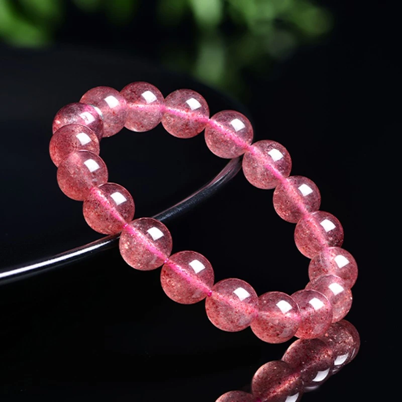 天然草莓晶手链满籽翠绿色清绿草莓水晶手串鸽血红美拉德粉嫩女款