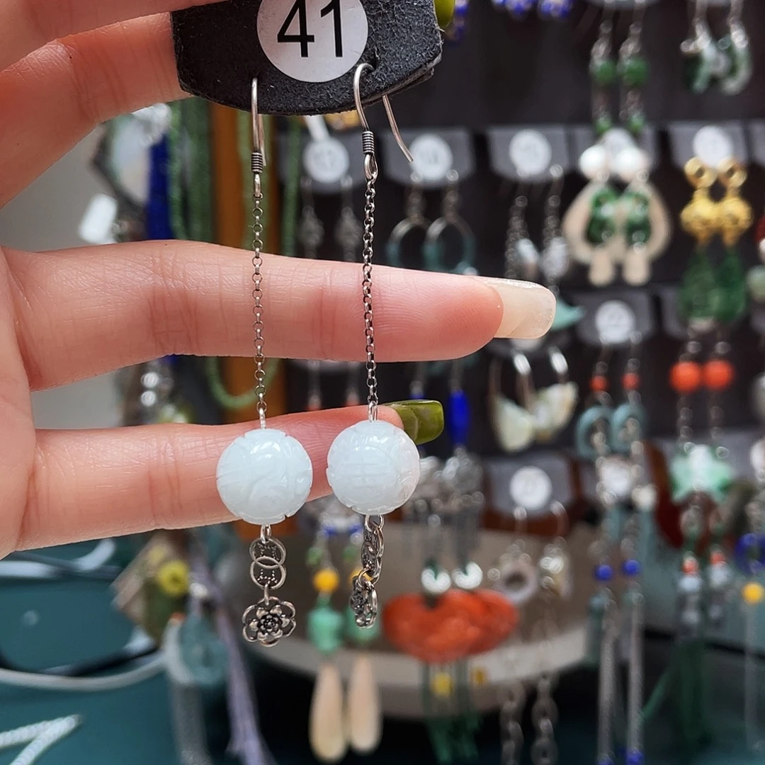 翡翠银S925镶嵌耳饰饰品