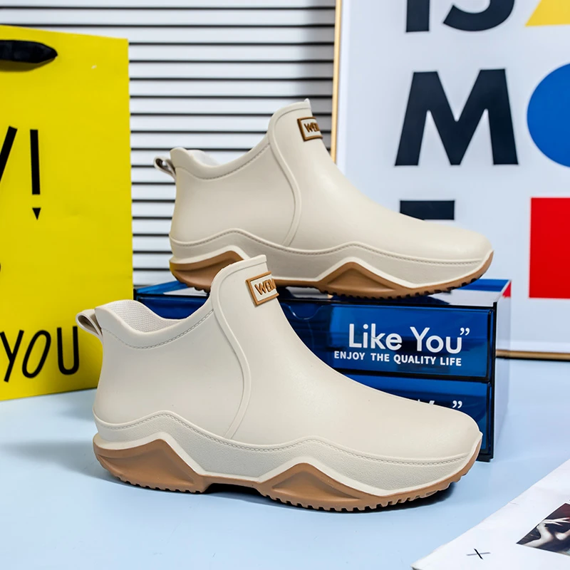 时尚短筒雨鞋男士雨靴女秋冬加绒保暖胶鞋防滑防水鞋厨房套鞋钓鱼