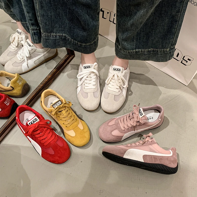 网面透气德训鞋小白鞋女2025新款复古休闲系带运动鞋百搭平底板鞋