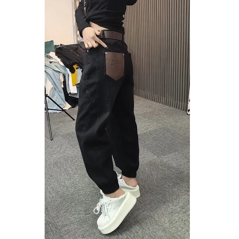 复古2025冬季新款胖MM梨形身材遮胯高腰束脚裤百搭显瘦哈伦牛仔裤