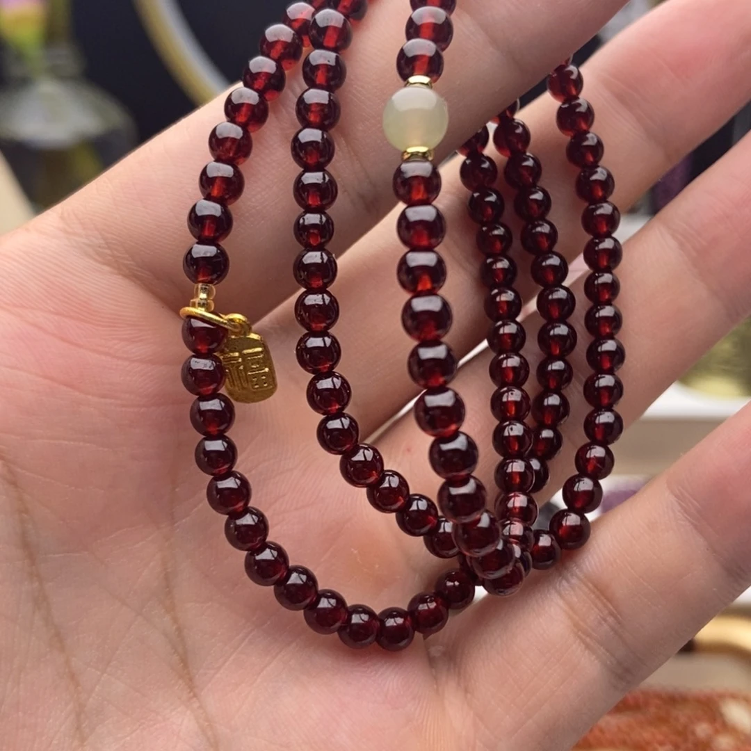 石榴石未镶嵌手链酒红4.5