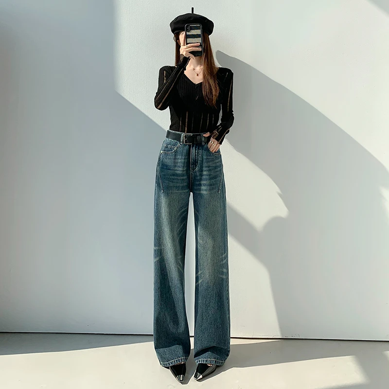 梨形身材高腰阔腿牛仔裤女直筒宽松2025夏季新款显瘦垂感拖地裤子