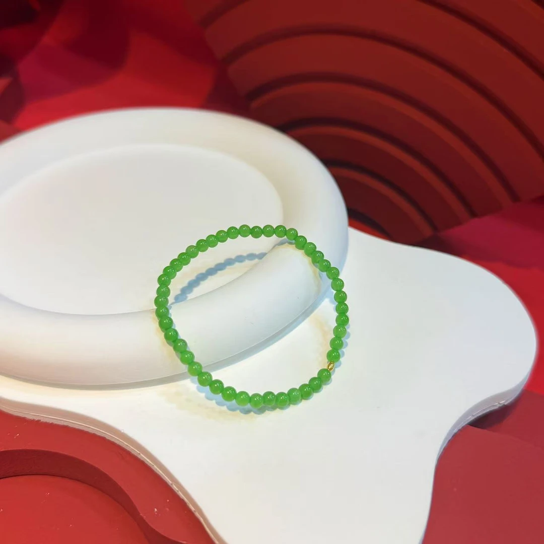 【一桶金】18K金豆豆4mm碧玉手串HNZ12173