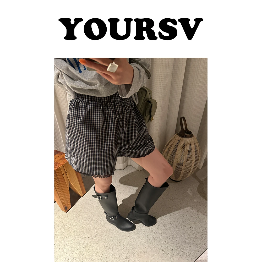 【YOURSV】「格子短裤」夏季时尚格纹蕾丝短裤休闲洋气百搭英伦风裤子