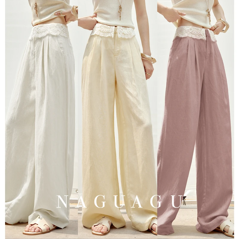 【马卡龙蕾丝裤】莱赛尔亚麻女装休闲裤FX2KZ0365-A