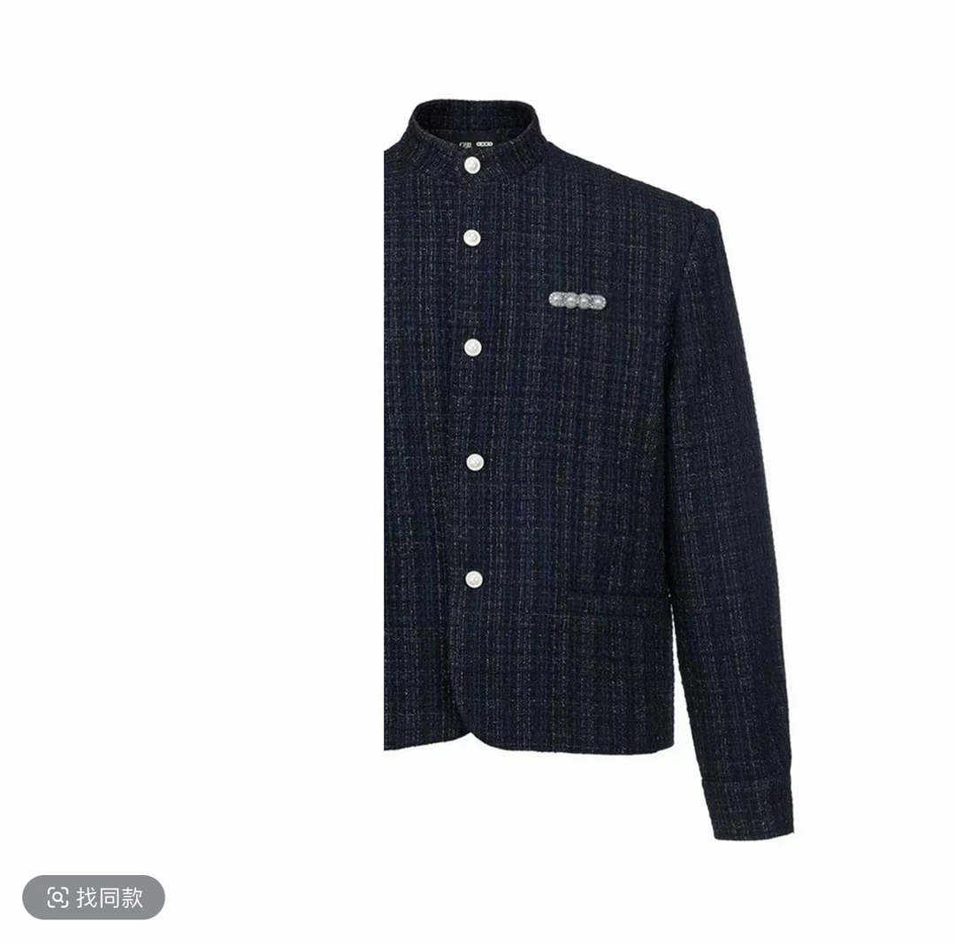 男士夹克时尚气质小香风休闲立领珠光暗纹轻奢中山装外套男女同款