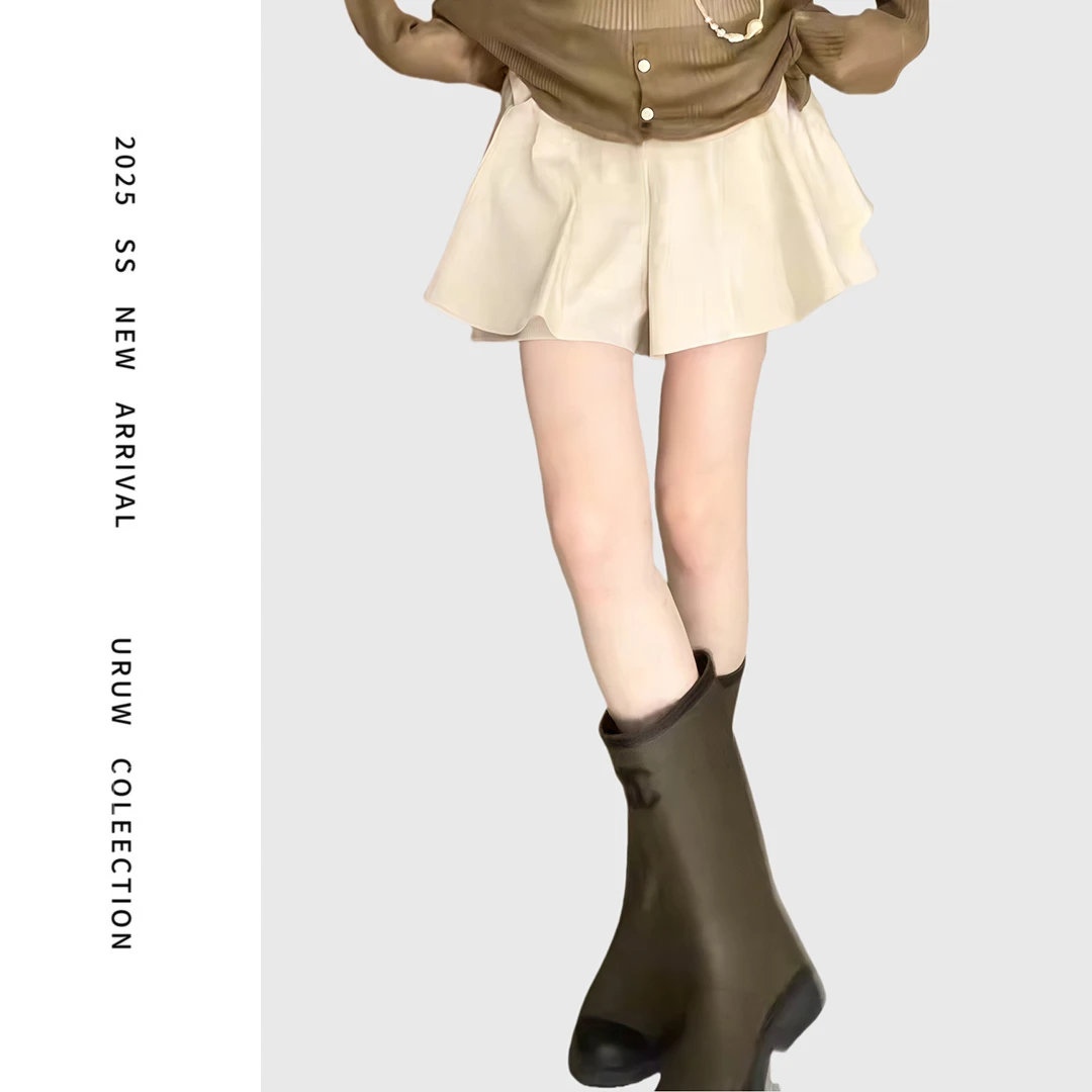 夏季新款法式气质休闲高腰显瘦不规则荷叶边A字短裤裙设计感小众