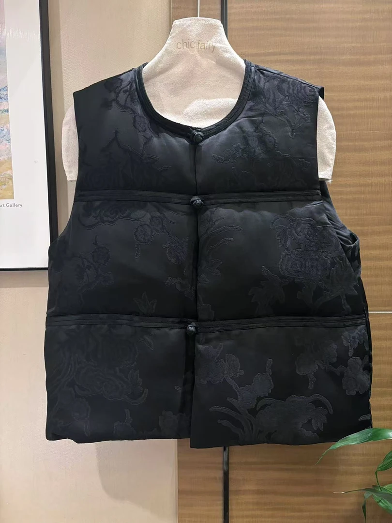 CHIC FAIRY 【黑金】国风提花鹅绒马甲