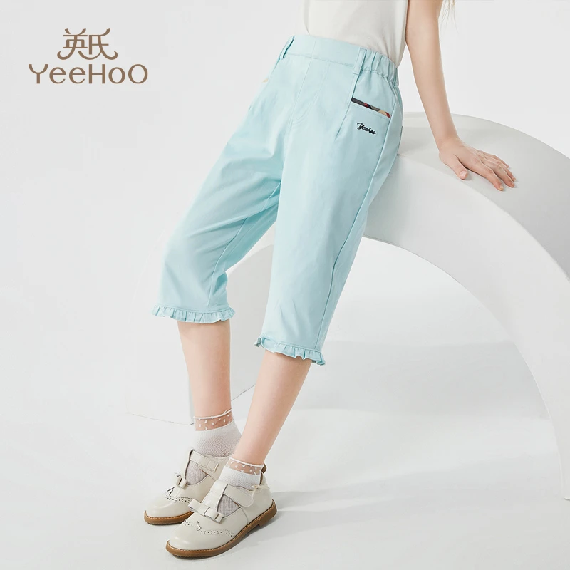 英氏【休闲七分裤】女童花边休闲七分裤儿童休闲短裤儿童时尚小短裤