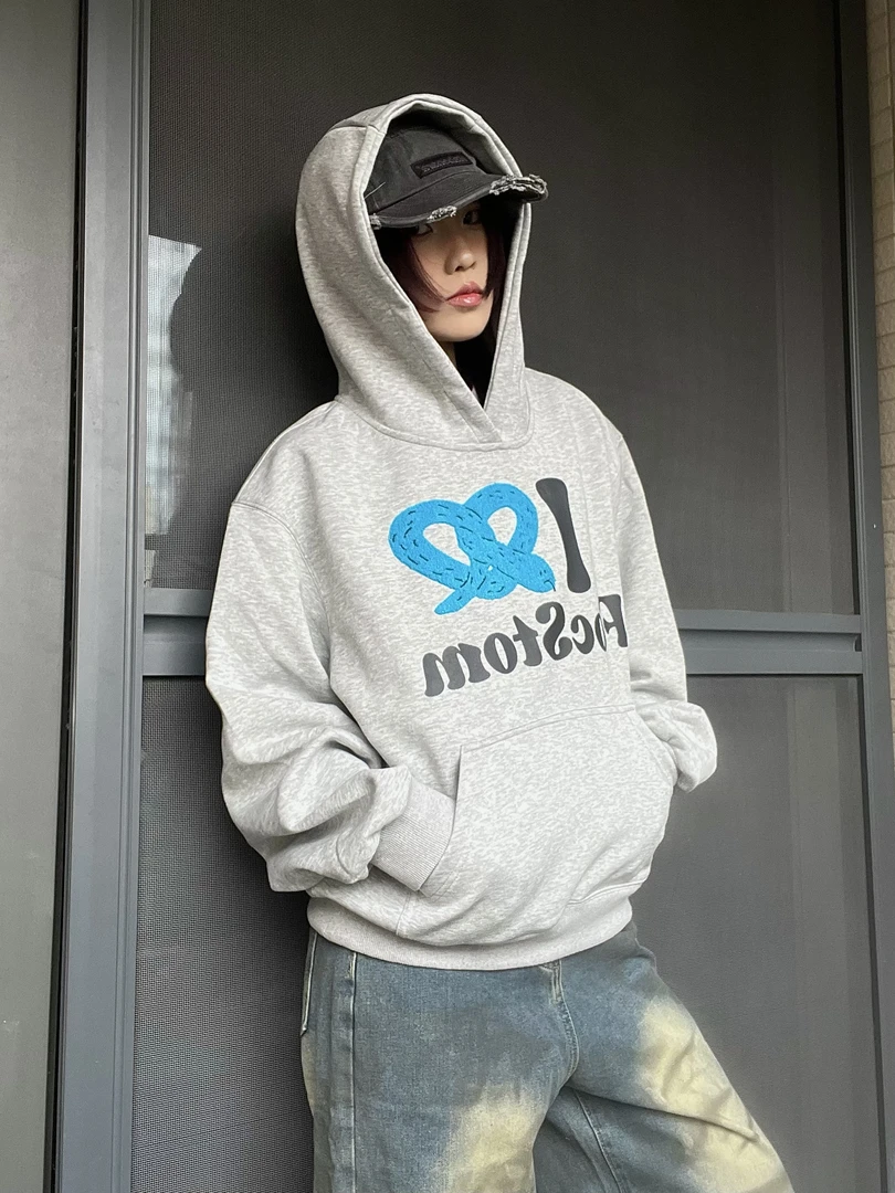 15GET 2025春季3D立体绣手工丝网印短宽cleanfit套头连帽卫衣外套