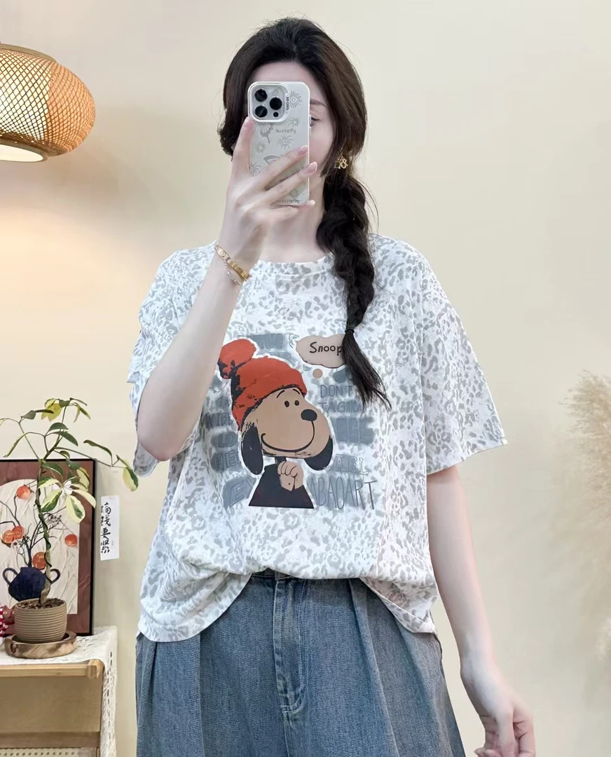 2025短袖新款狗狗款夏季时尚简约潮流圆领宽松休闲百搭棉半袖