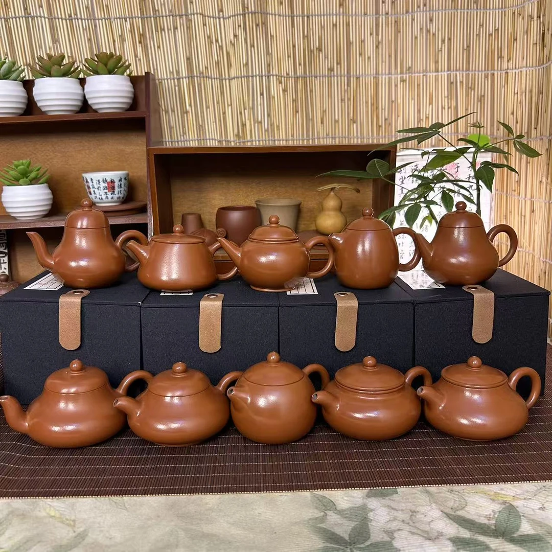 鸡蛋黄手拉壶纯手工茶壶朱泥泥壶梨形全手工潮州手拉壶紫砂壶茶具