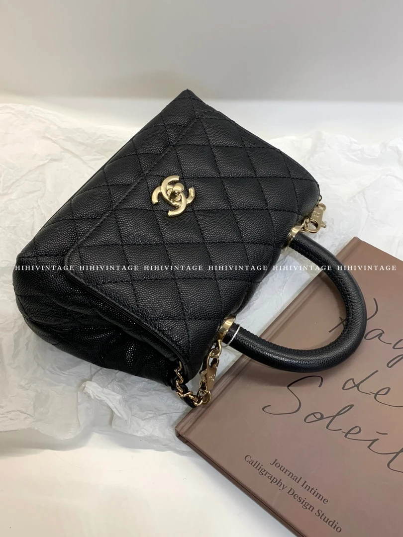 99新 Chanel/香奈儿 HIHI/22A 黑金荔枝纹mini cocohandle 二店