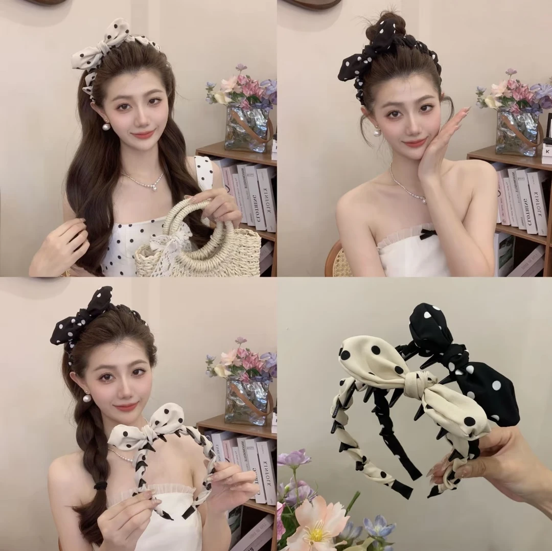 2025新款蝴蝶结波点发箍高级感百搭发卡高颅顶防滑波浪头箍头饰
