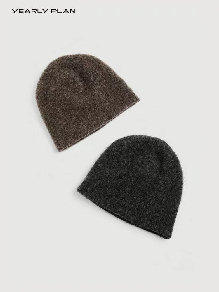 官方授权YEARLY PLAN 2025秋冬新款时髦羊毛混纺双层毛织帽3073