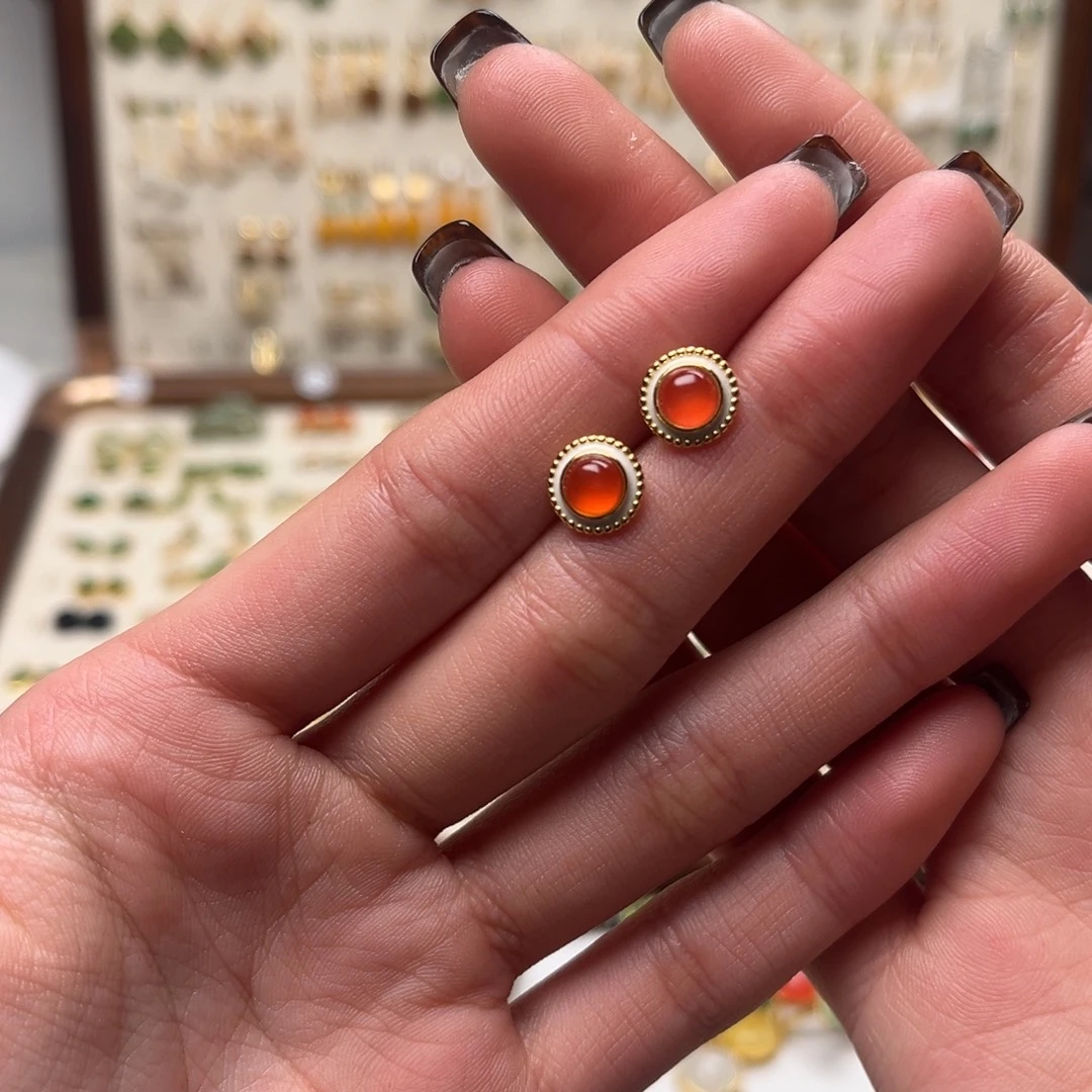 和田玉银S925镀金镶嵌耳坠