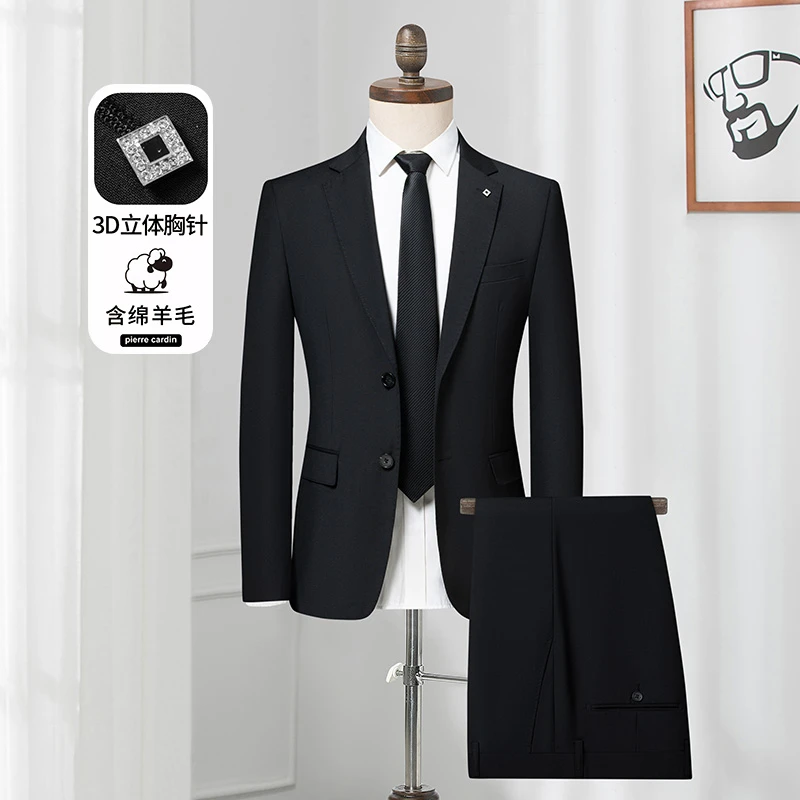 【50%绵羊毛】春季款商务正装修身平驳领西服西装套装男休闲套西