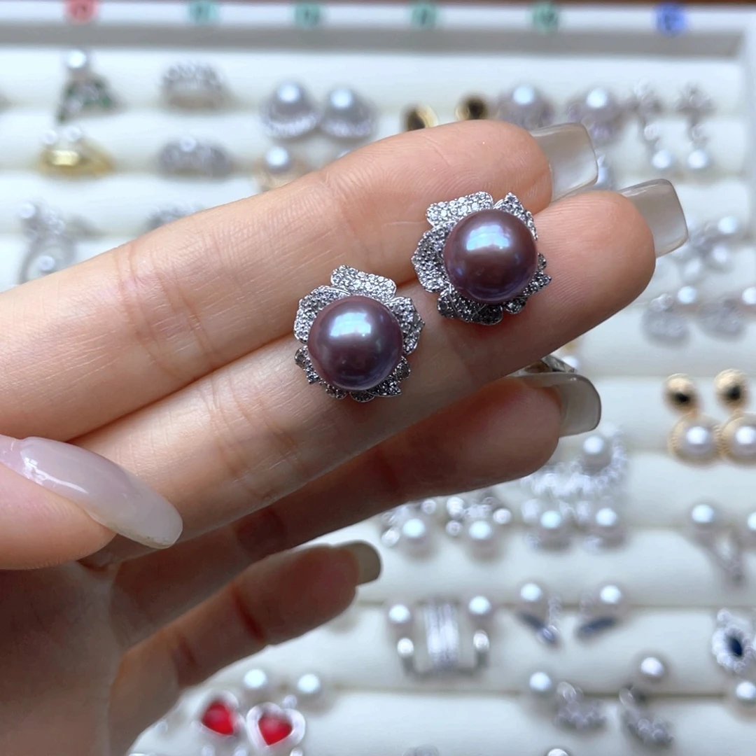 银S925镶嵌淡水珍珠耳饰