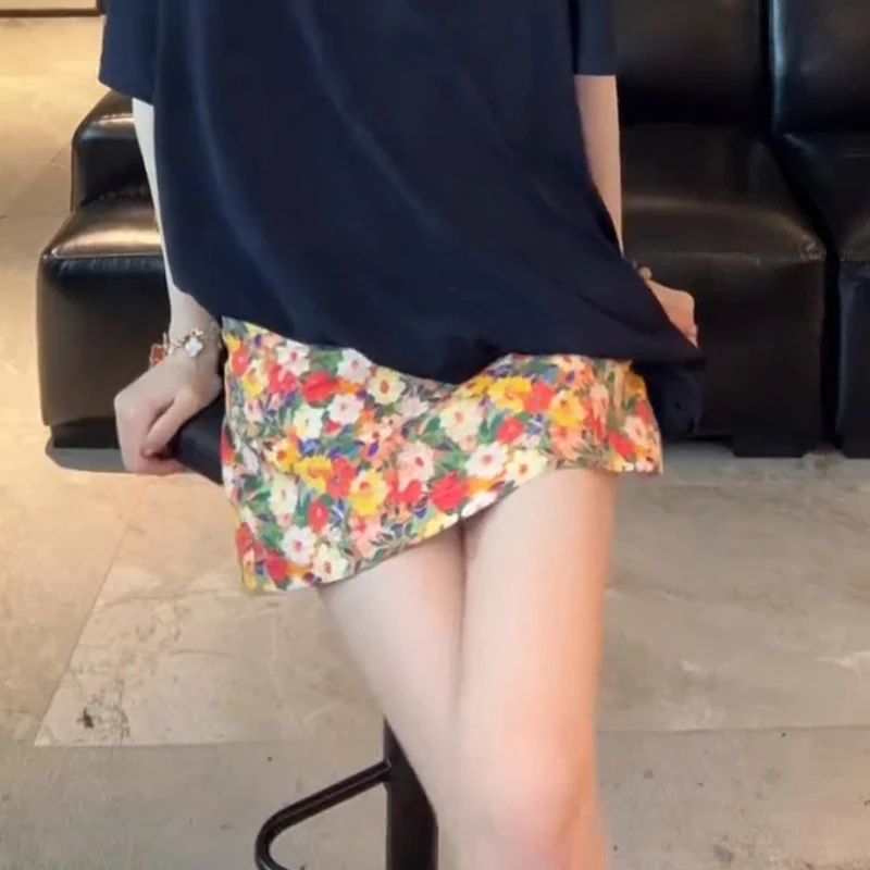 撞色洋气碎花半身裙女2025夏季新款高腰显瘦百搭女生韩系ins衣服