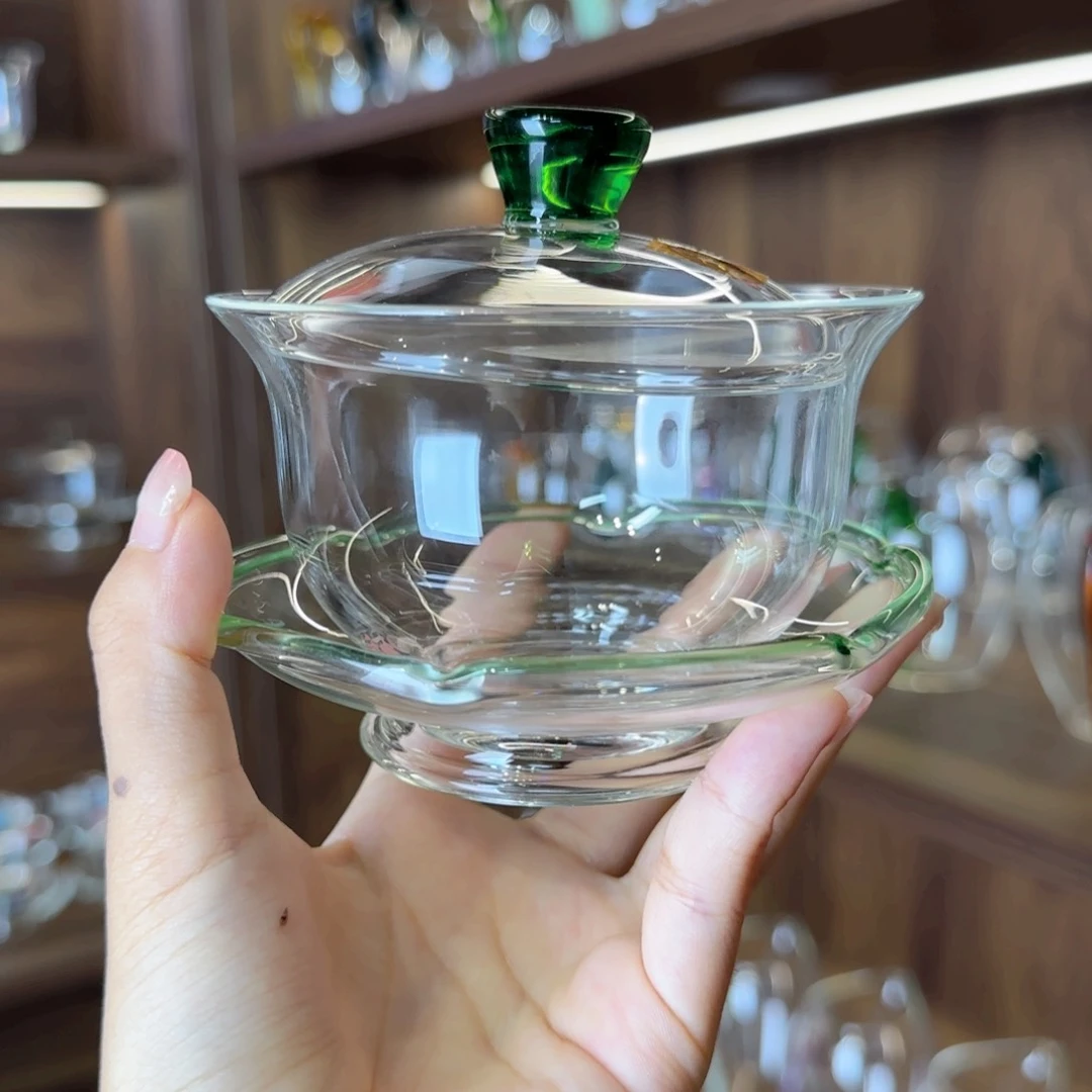 禾器湖绿色沁莲盖碗