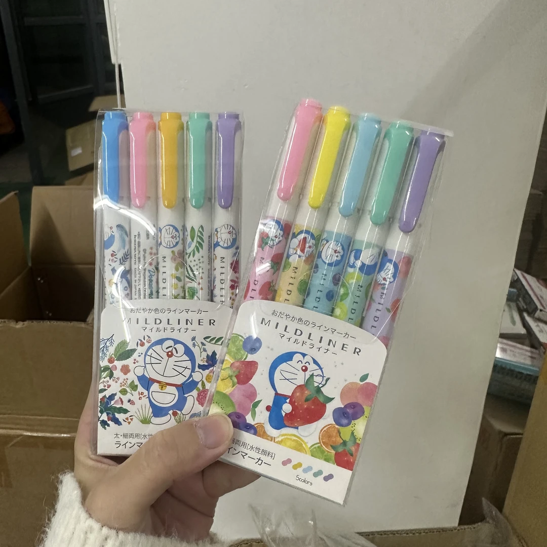 斑马限定荧光笔5支装彩色限定荧光笔多啦a梦
