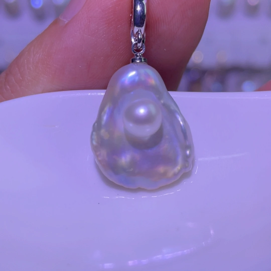 淡水珍珠天然淡水珍珠吊坠银S925镶嵌